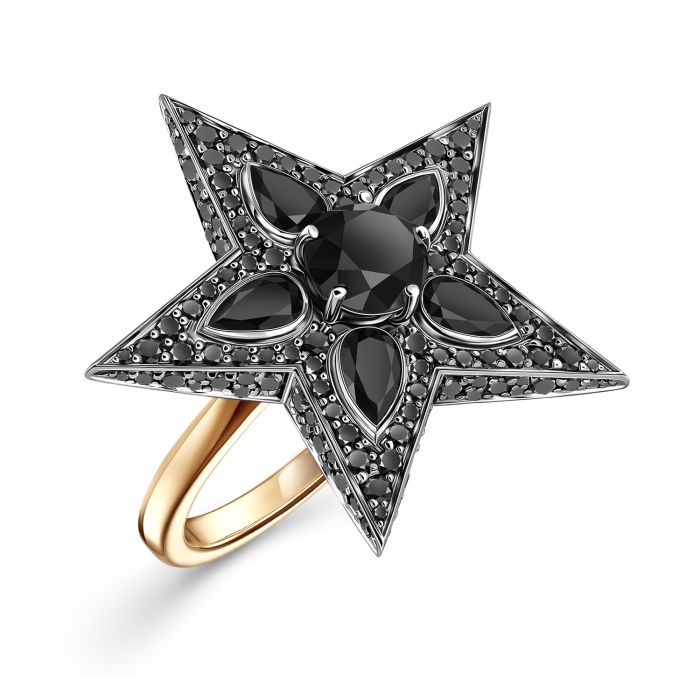 Женское кольцо с Чёрными бриллиантами