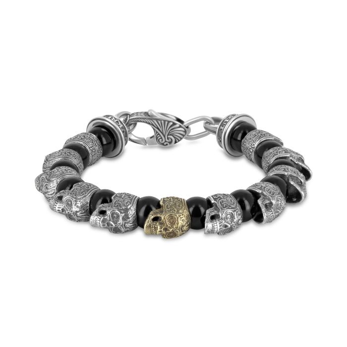 Мужской браслет в виде грозди черепов с агатовыми шарами 