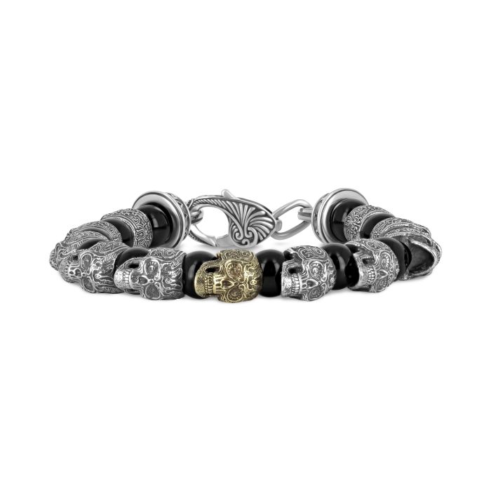 Мужской браслет в виде грозди черепов с агатовыми шарами 