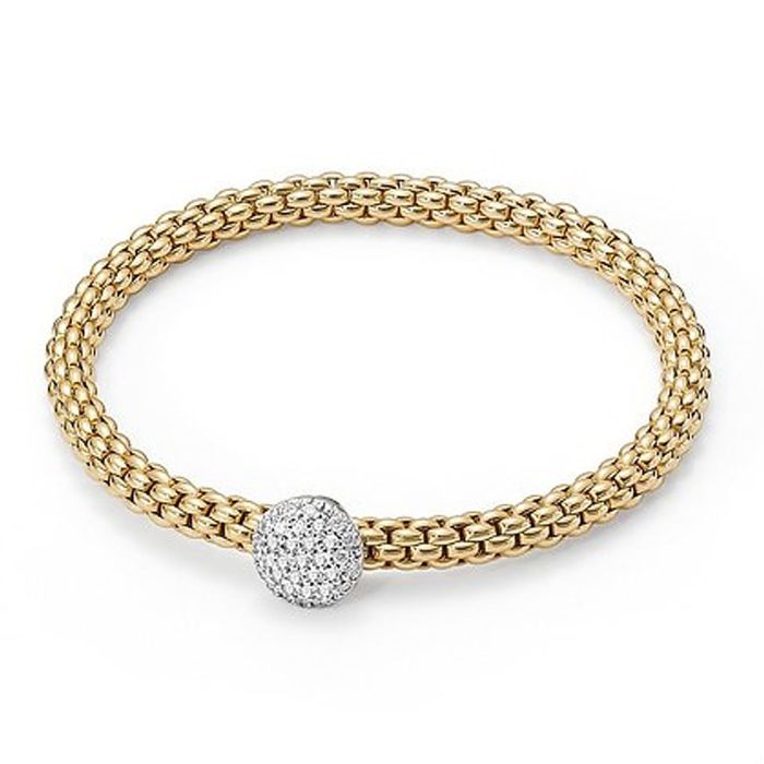 Браслет - цепочка плетения "Круглый шнурок" с бриллиантами на замке