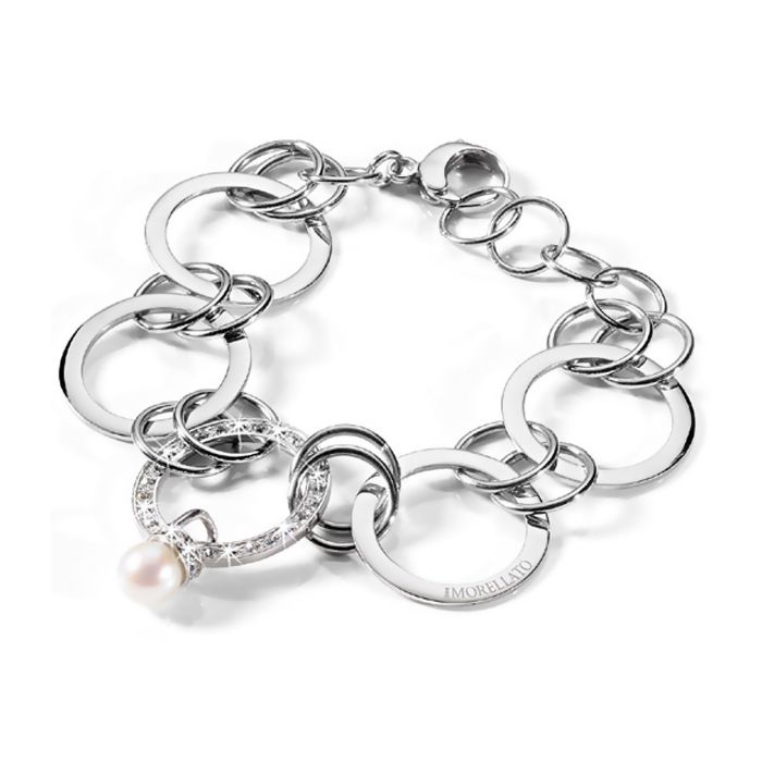 Серебряный браслет с жемчугом и бриллиантами В-16