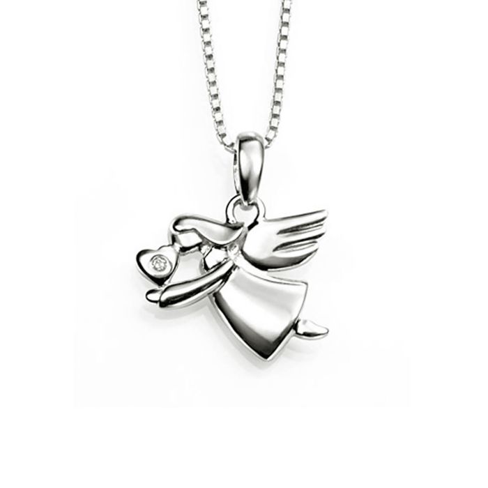 Детская цепочка с подвеской «Ангел» из белого золота с бриллиантом