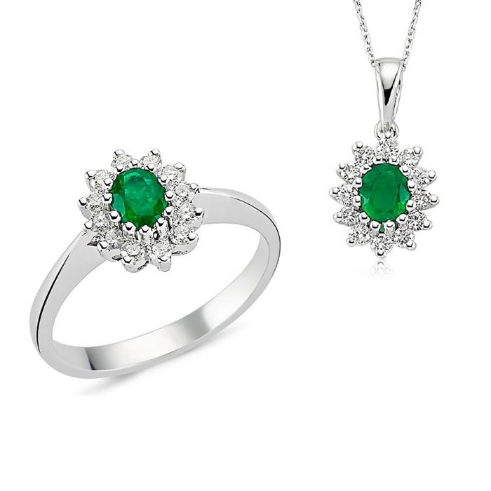 Золотой гарнитур с изумрудом и бриллиантами G-19