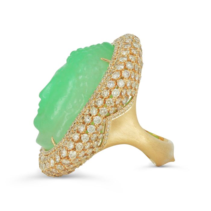 Дизайнерское кольцо c "Буддой" из нефрита и коньячными бриллиантами