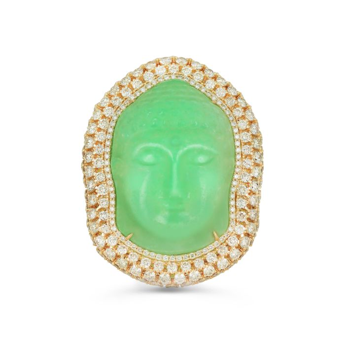 Дизайнерское кольцо c "Буддой" из нефрита и коньячными бриллиантами