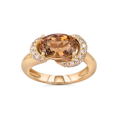 Женское золотое кольцо с танзанитом и розовыми бриллиантами