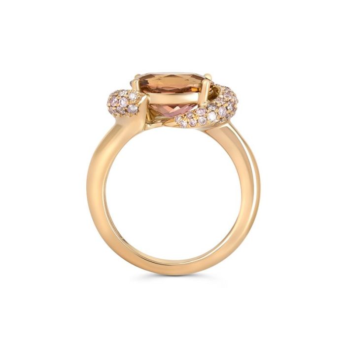 Женское золотое кольцо с танзанитом и розовыми бриллиантами
