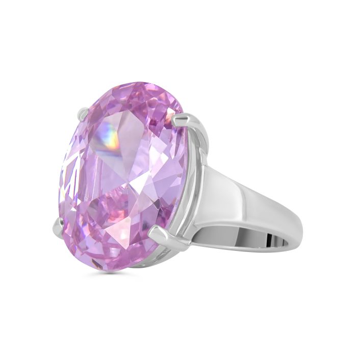 Женское кольцо из белого золота с розовым кунцитом