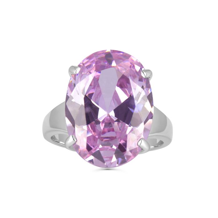 Женское кольцо из белого золота с розовым кунцитом