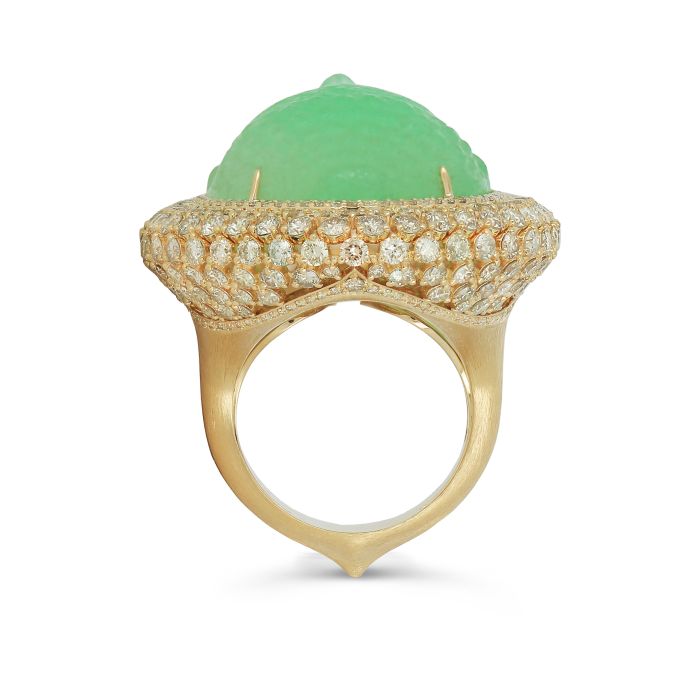 Дизайнерское кольцо c "Буддой" из нефрита и коньячными бриллиантами