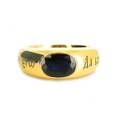 Мужское кольцо из желтого золота с сапфиром