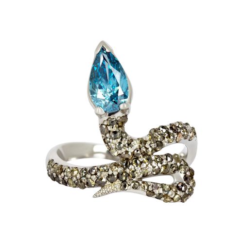 Кольцо «Змея» из белого золота с топазом и бриллиантами