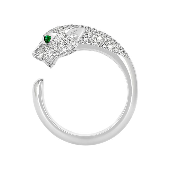 Кольцо «Пантера» из белого золота с бриллиантами и изумрудами 