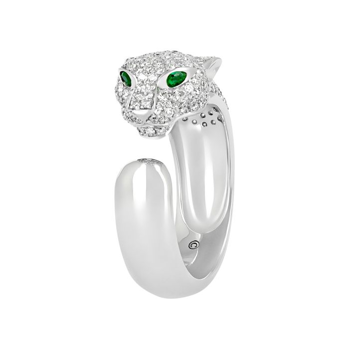 Кольцо «Пантера» из белого золота с бриллиантами и изумрудами 