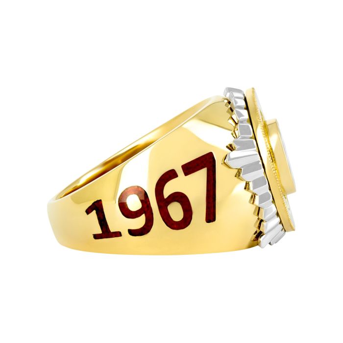 Печатка из желтого золота с цветной эмалью