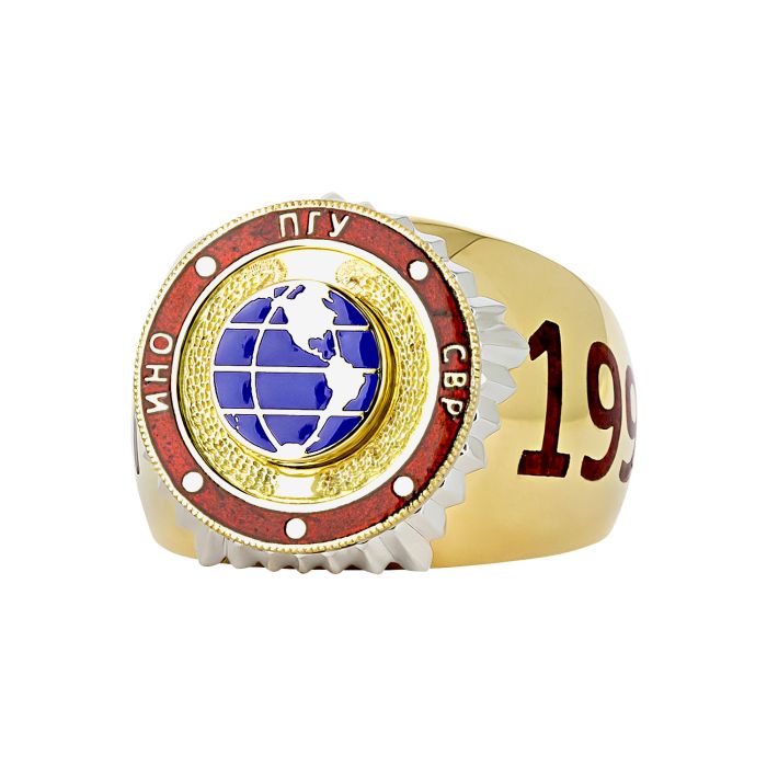 Печатка из желтого золота с цветной эмалью