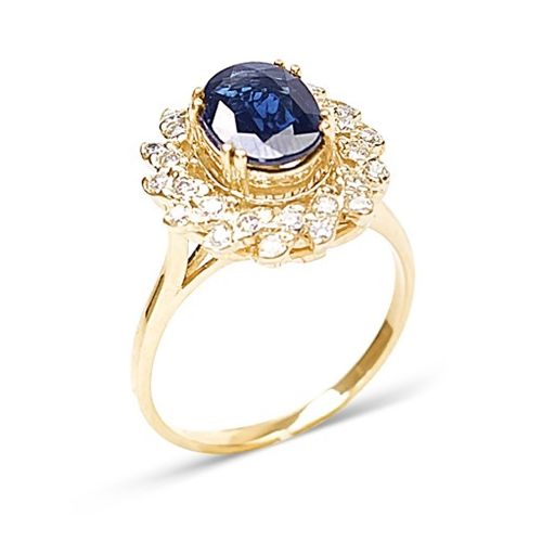 Золотое кольцо с сапфиром и бриллиантами К-43