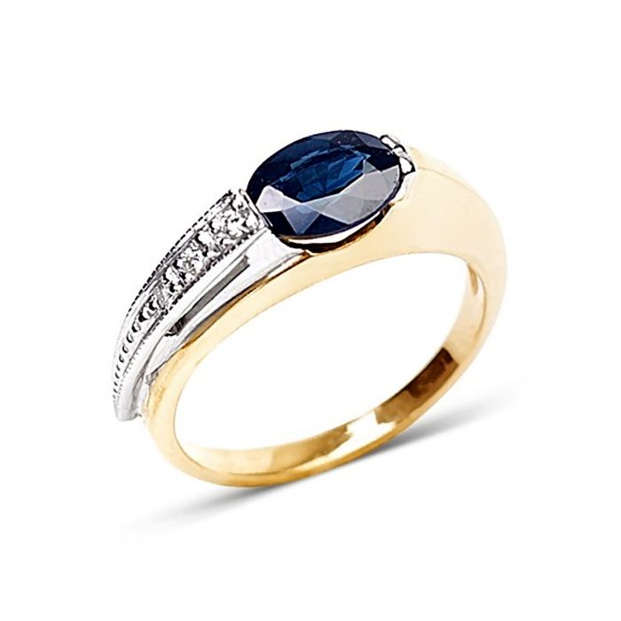 Золотое кольцо с насыщенным синим сапфиром и бриллиантами К-50