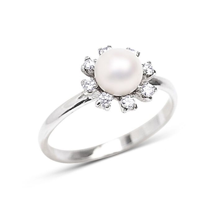 Серебряное кольцо с жемчугом и бриллиантами К-34