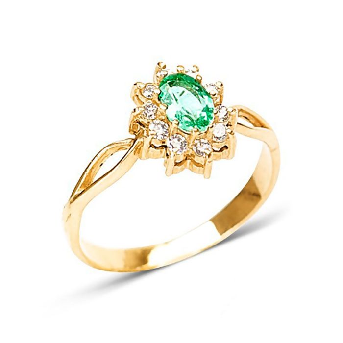Золотое кольцо из желтого золота со светлым изумрудом Р-10
