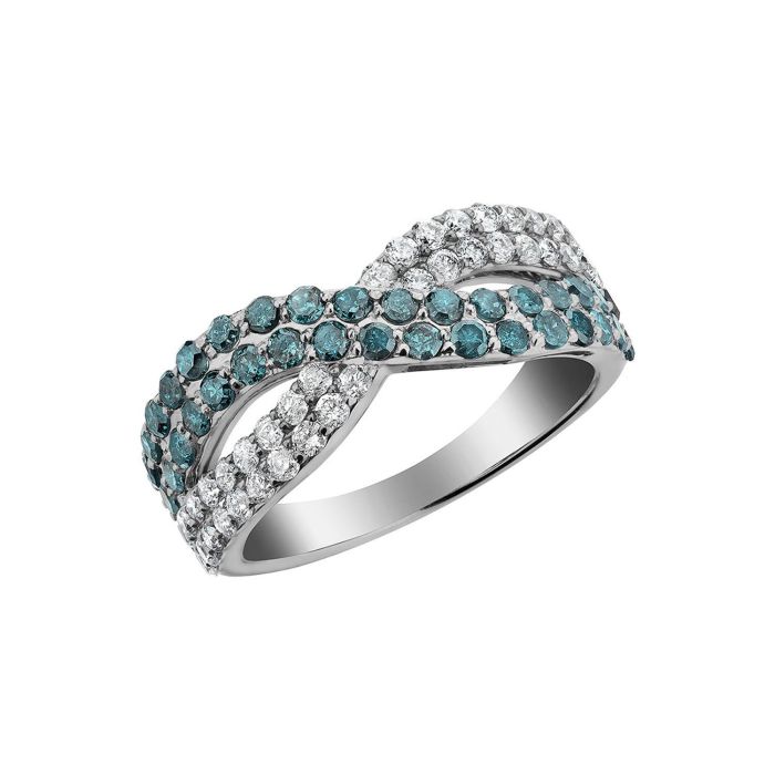 Кольцо золотое в виде знака бесконечности с голубыми бриллиантами