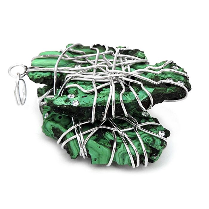 Серебрянные подвески с малахитом и бриллиантами