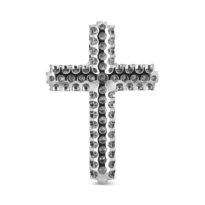 Крест из белого золота с россыпью небольших бриллиантов