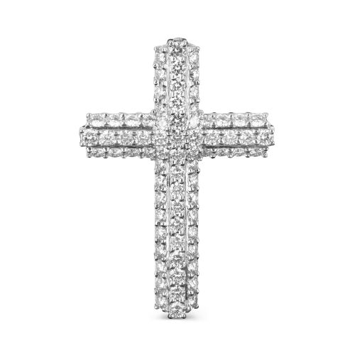 Крест из белого золота с россыпью небольших бриллиантов
