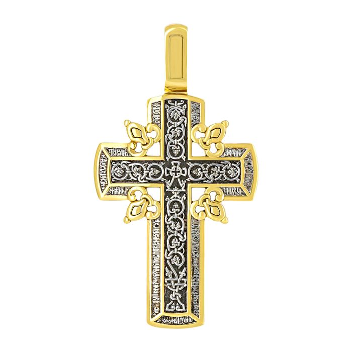 Серебряный православный крест с чернением и позолотой