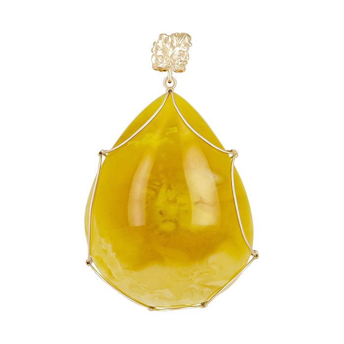 Золотой кулон с янтарем в виде капли