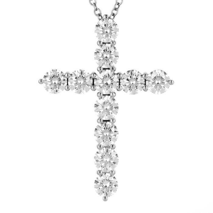 Крест из белого золота с 11 бриллиантами