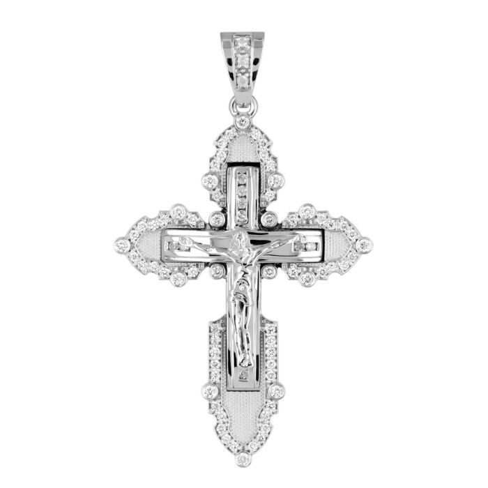 Мужской крест из белого золота с фактурной поверхностью