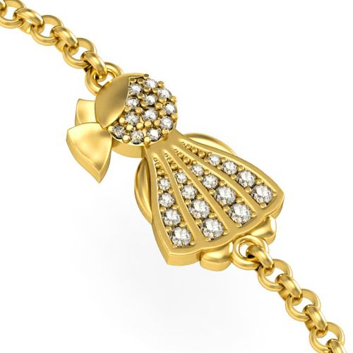 Браслет из желтого золота с бриллиантами на рождение девочки