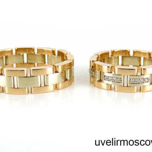 «Живые» обручальные кольца из комбинированного золота с бриллиантами