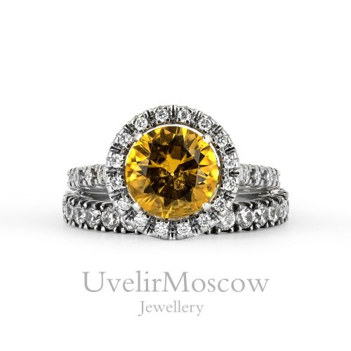 Комплект колец из белого золота (на помолвку + обручальное) с бриллиантами