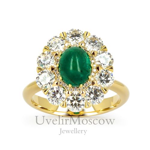 Перстень в форме цветка с изумрудом и бриллиантами