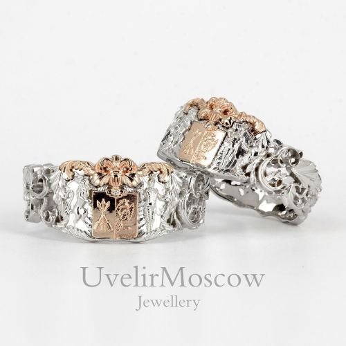Ажурные кольца в винтажном стиле с фамильным гербом