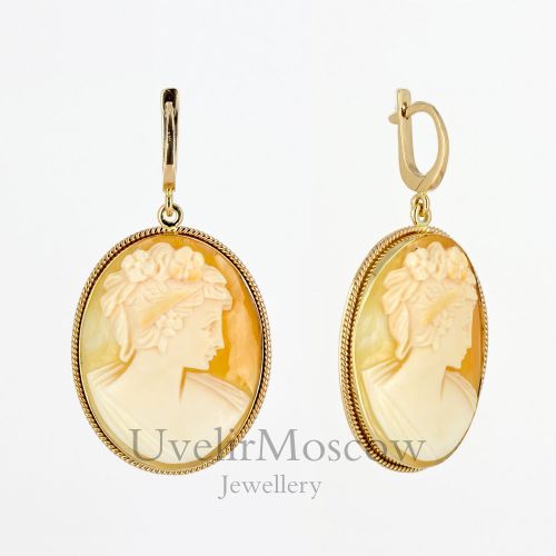 Золотые серьги с камеями в винтажном стиле