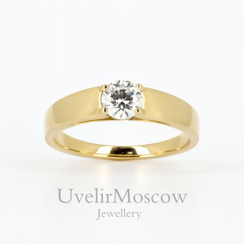 Классическое золотое кольцо с круглым бриллиантом