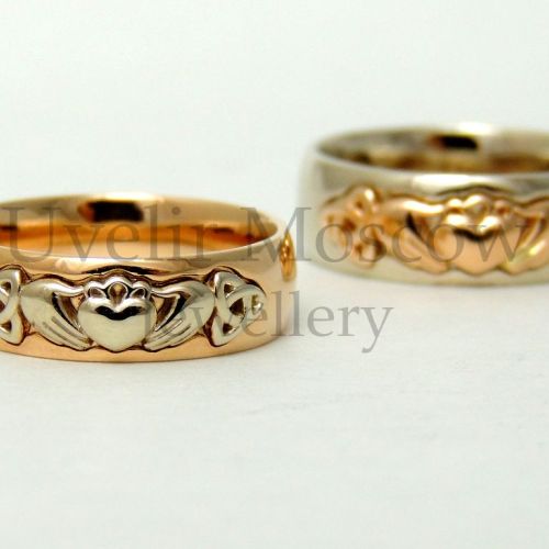 Парные обручальные кольца «Кладдах» из комбинированного золота