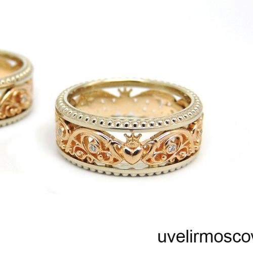 Парные обручальные кольца «Кладдах» из комбинированного золота