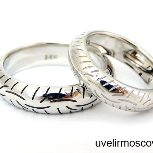 Парные обручальные кольца-шины из белого золота
