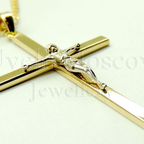 Подвеска «Распятие» из желтого золота с цепочкой Бисмарк
