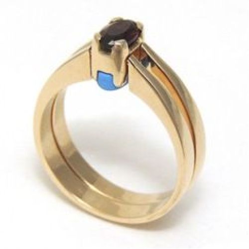 Двухстороннее кольцо из красного золота с рубином и бирюзой