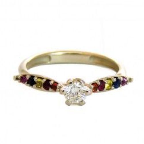 Кольцо «Гондолы» из желтого золота с бриллиантом и цветными сапфирами