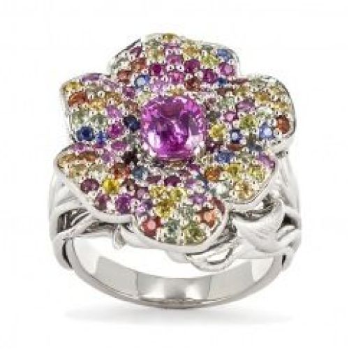 Кольцо из белого золота 585 пробы в форме розы