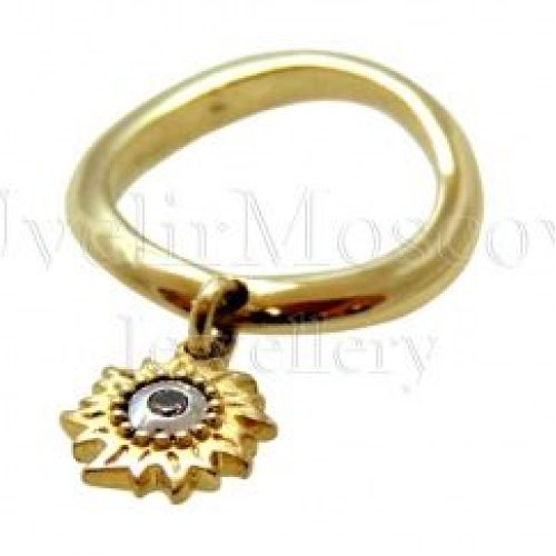 Кольцо из желтого золота с подвеской «Солнце»