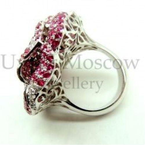Кольцо «Роза» из белого золота с рубинами и бриллиантами