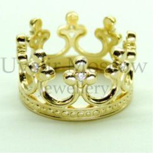 Кольцо в виде короны из желтого золота с бриллиантами