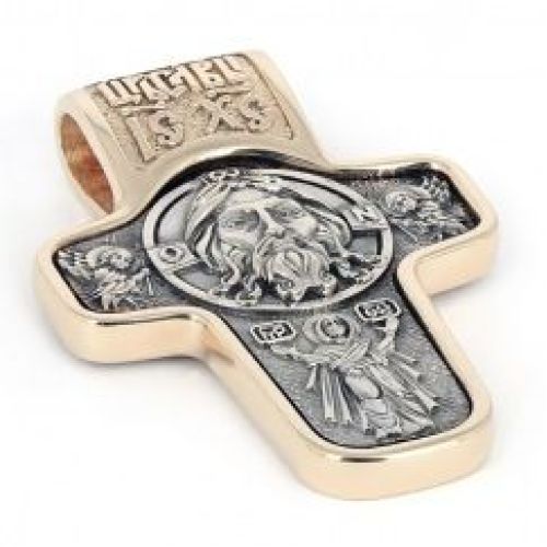 Крест из комбинированного золота «Спас Нерукотворный»